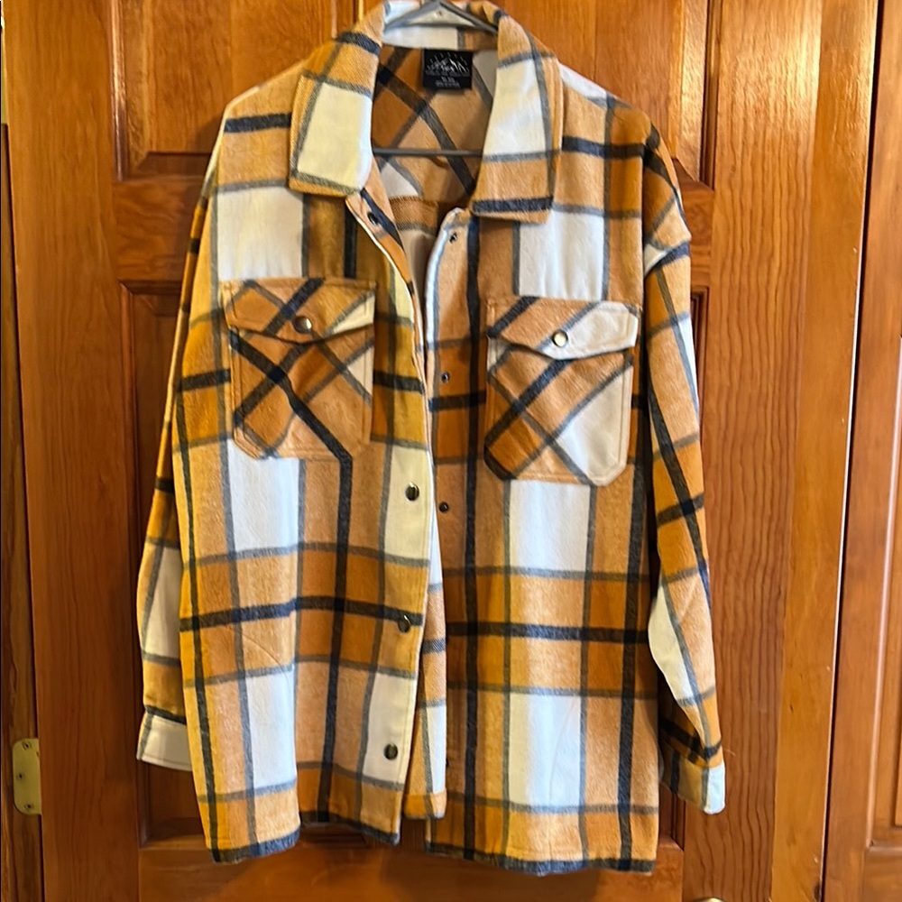 Plaid Shirt Jacket - Tan and Black